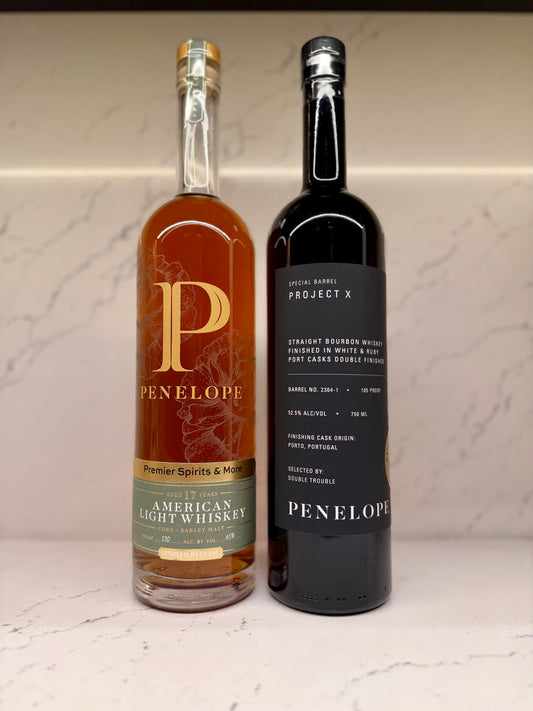 Penelope American Light 20yr Whiskey Premier Spirits combo with Project X Double Trouble